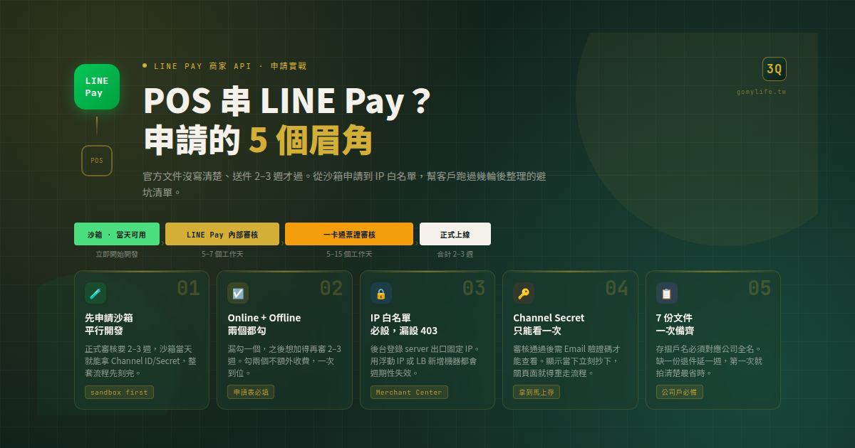 想做 POS 串 LINE Pay?商家 API 申請的 5 個眉角 — 文章主視覺